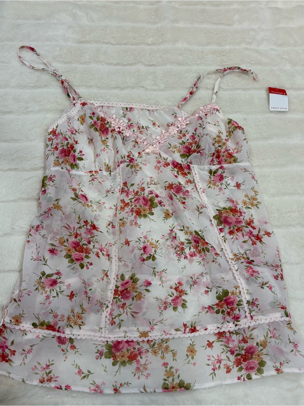 Triumph White Floral Lace-Trim Camisole
